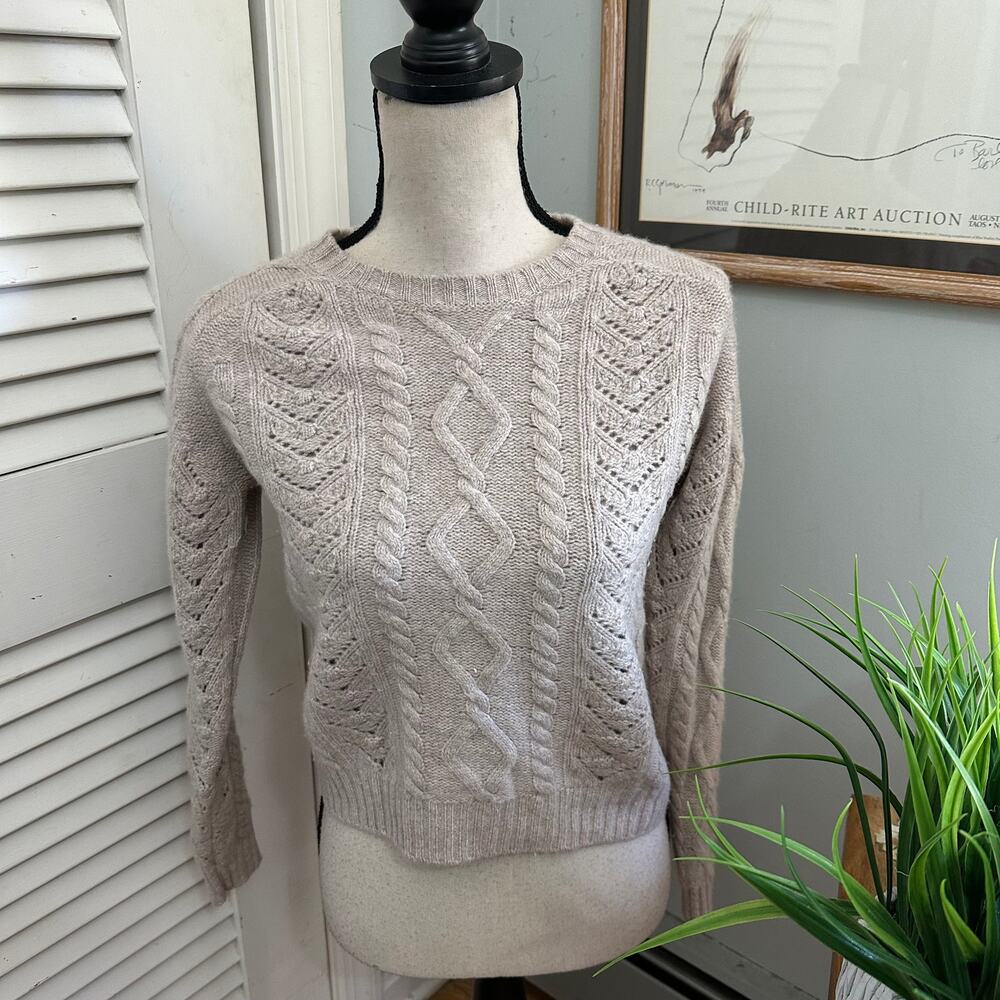 Hamilton & Adams Sweater Womens Small Beige Wool Cashmere Cable Knit Preppy